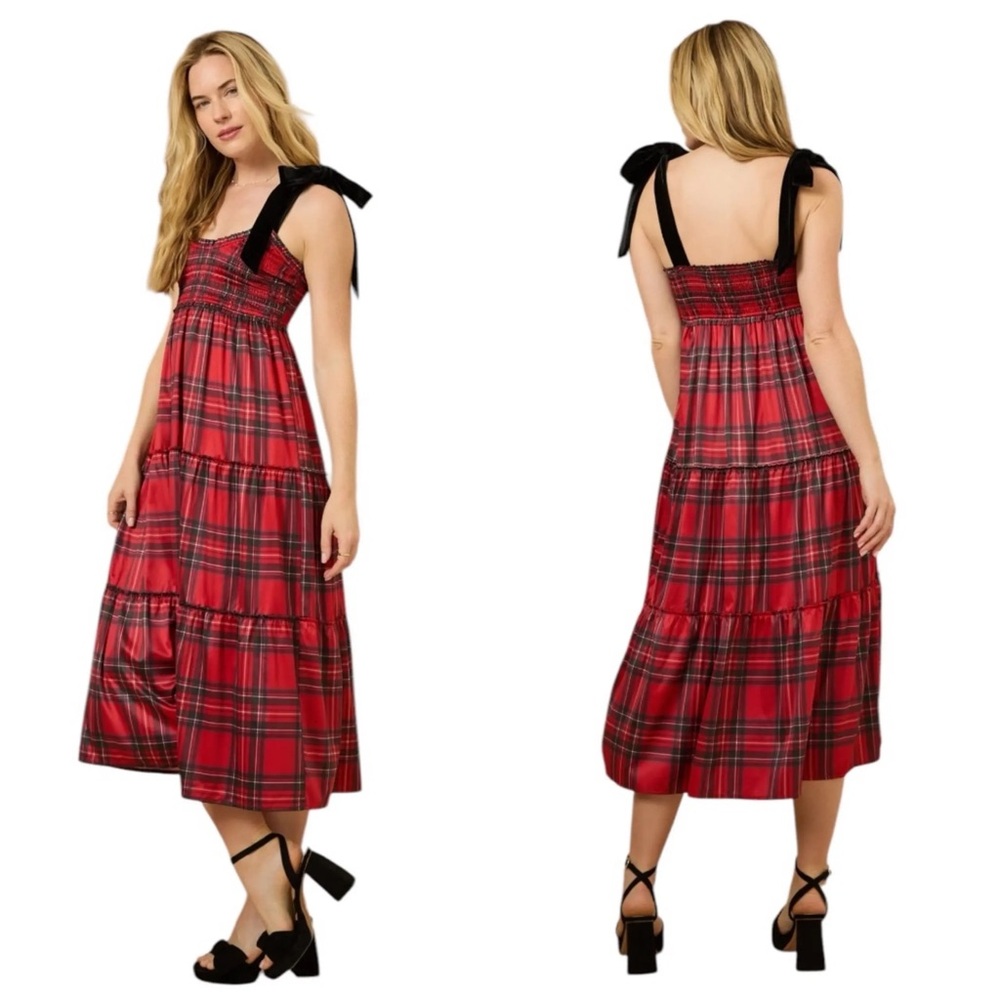 NWT Altar'd State Samantha Tiered Red Plaid Midi Dress Sz M $92